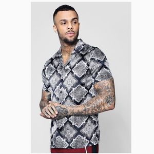 MONO MANDALA PRINT SHORT SLEEVE REVERE SHIRT